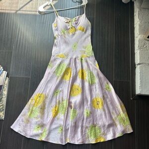 Vintage pink floral print babydoll dress made from 100% real silk